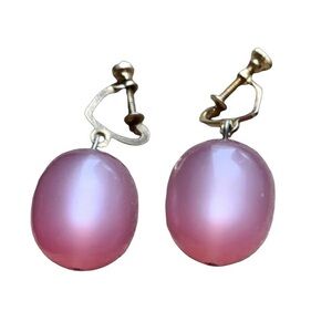 Vintage Mauve Pink Screw on Clip On Drop Dangle Earrings Woman’s Jewelry